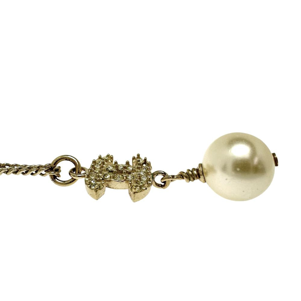 Chanel Coco Mark Necklace Metal Rhinestone Faux Pearl