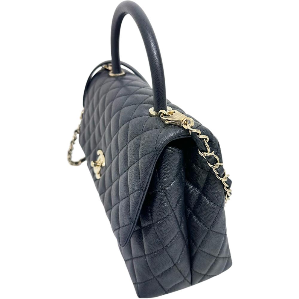 Chanel Caviar Skin Coco Handle Bag Navy