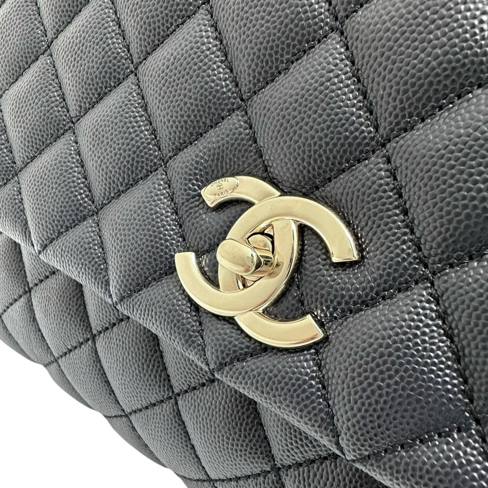 Chanel Caviar Skin Coco Handle Bag Navy