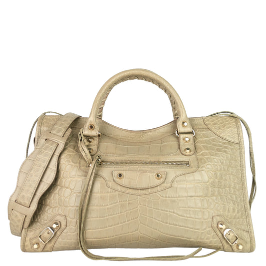 BALENCIAGA Classic City Croc-Embossed Agneau Leather Bag