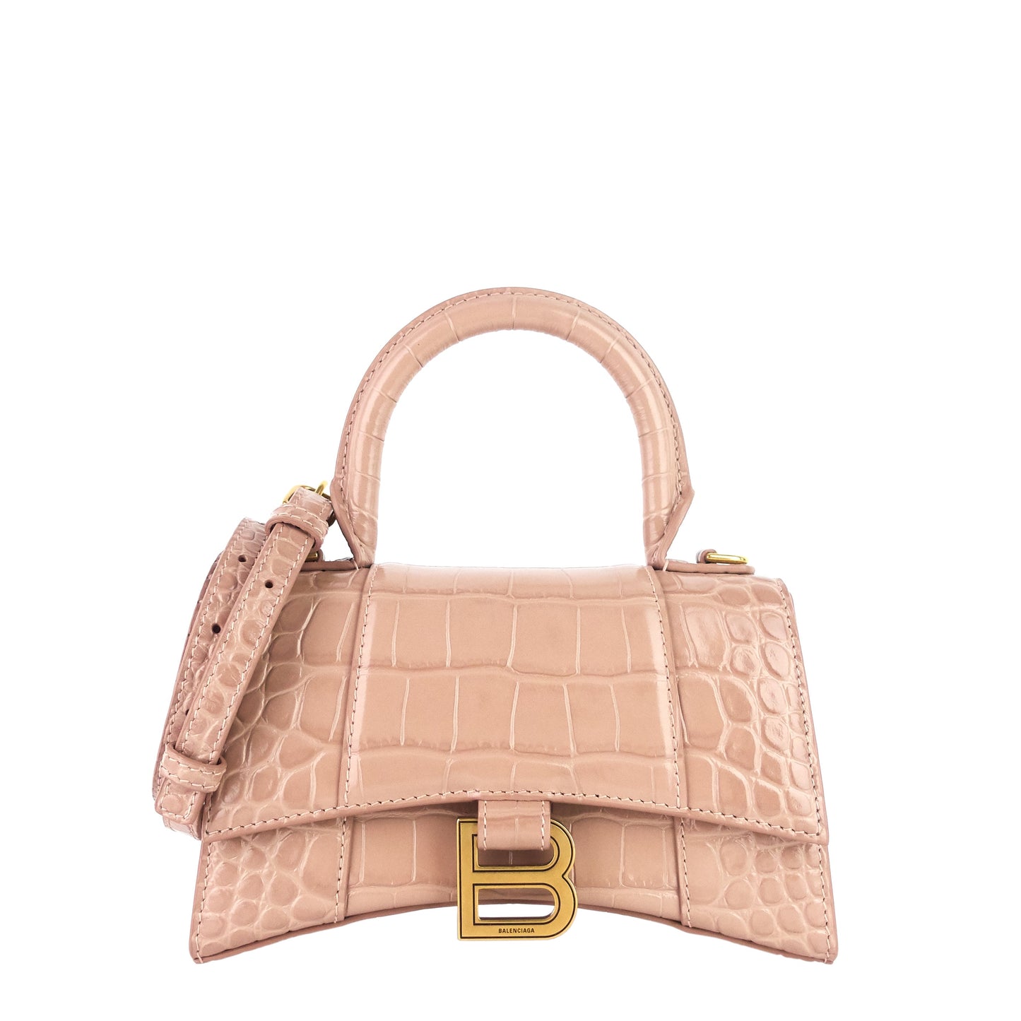 BALENCIAGA Hourglass XS Croc Embossed Leather Top Handle Bag