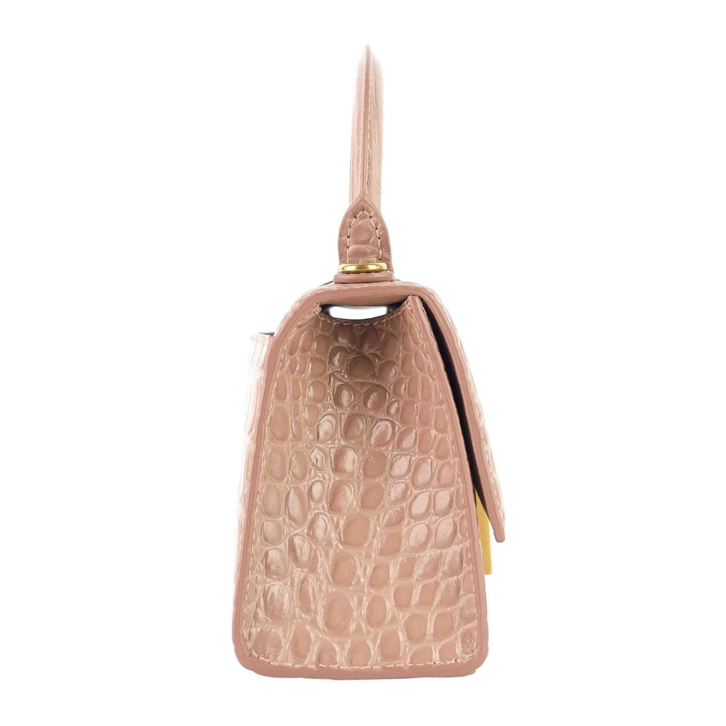 BALENCIAGA Hourglass XS Croc Embossed Leather Top Handle Bag