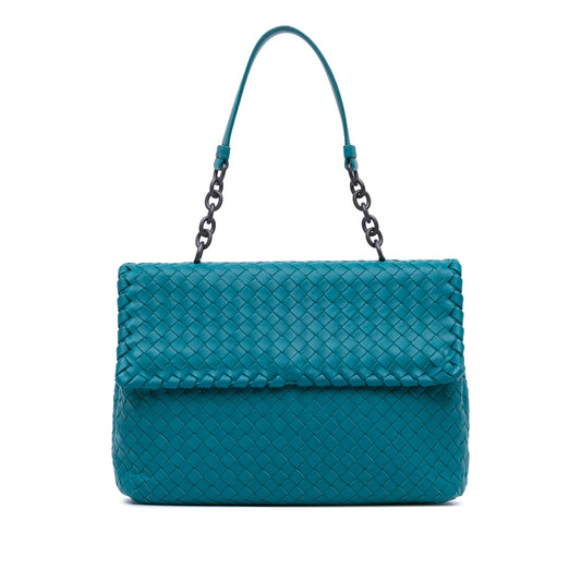 Blue Bottega Veneta Large Nappa Intrecciato Olimpia Shoulder Bag