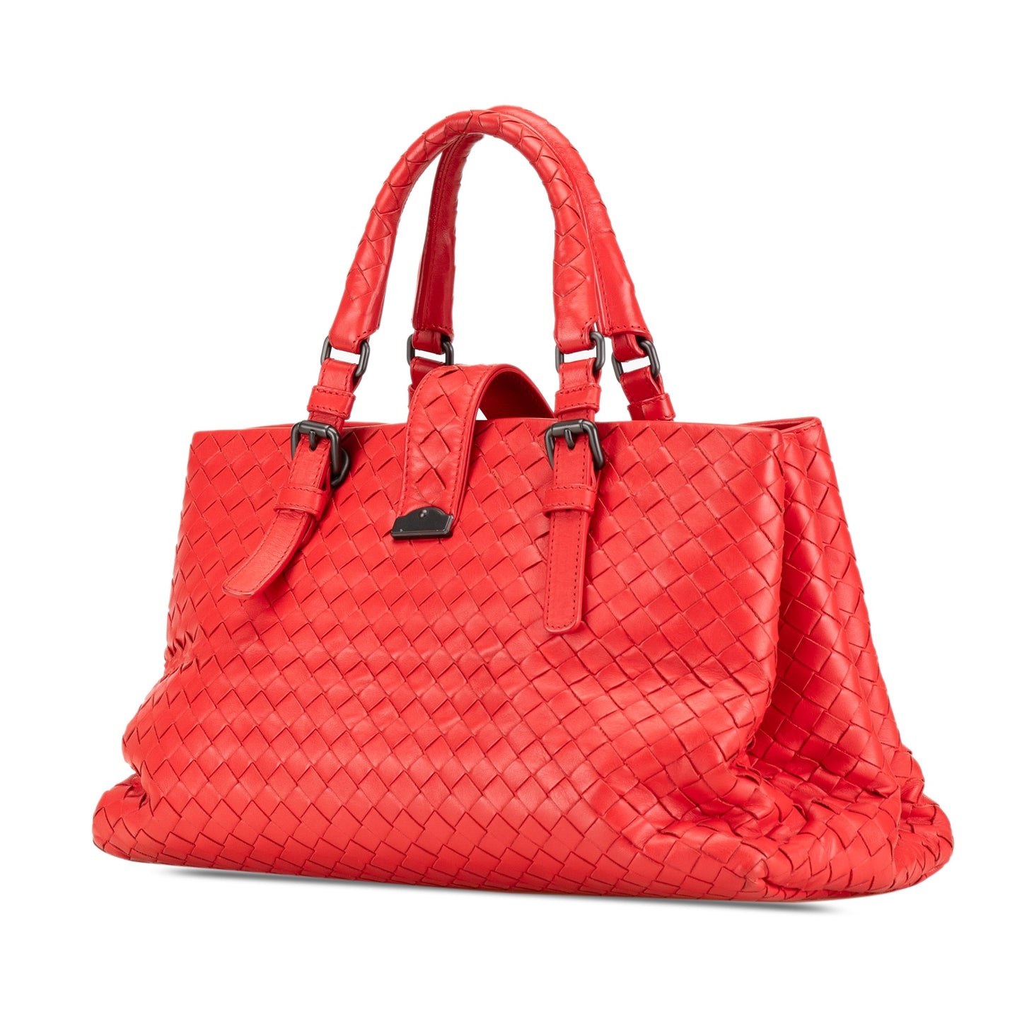 Red Bottega Veneta Small Intrecciato Roma Satchel