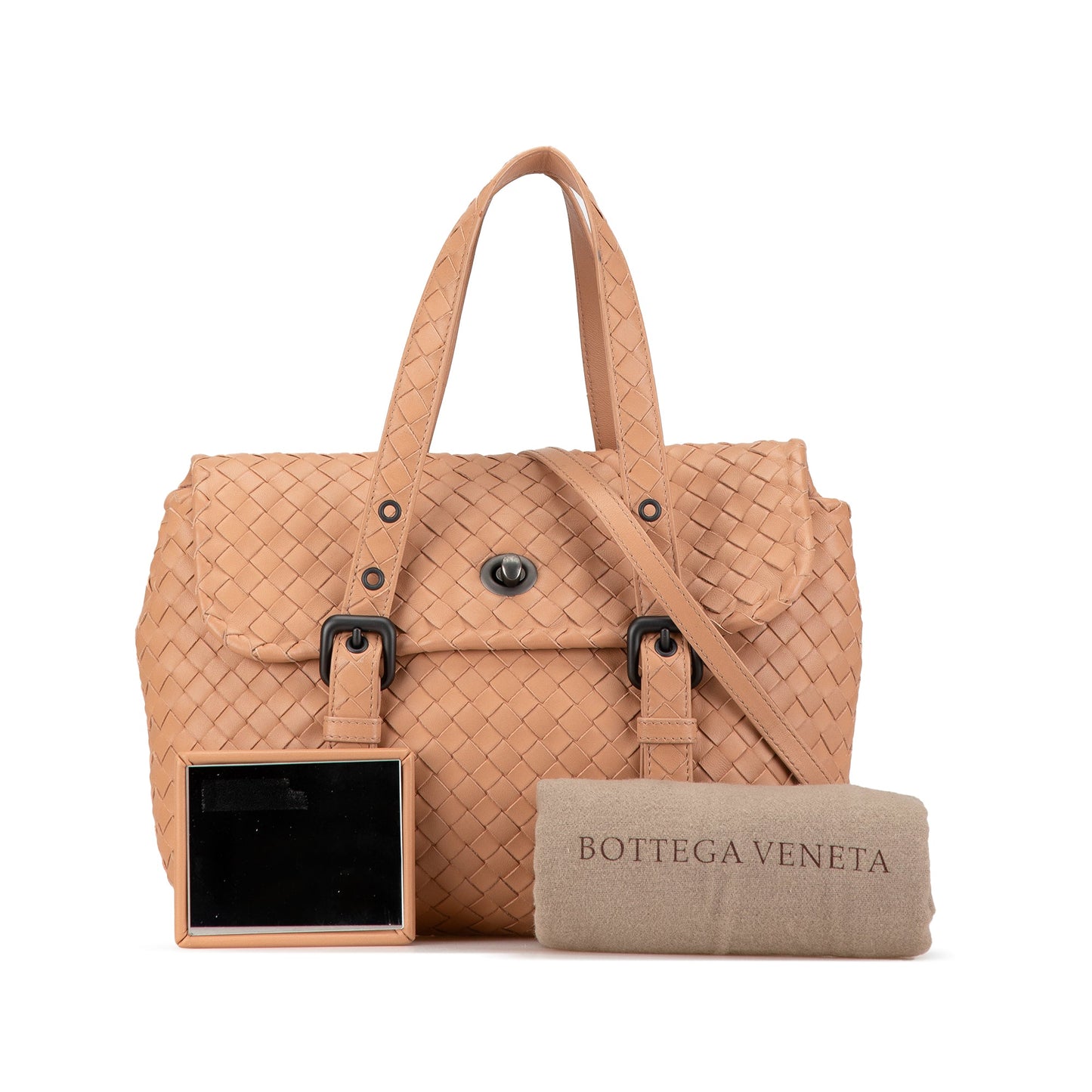 Tan Bottega Veneta Intrecciato Flap Satchel