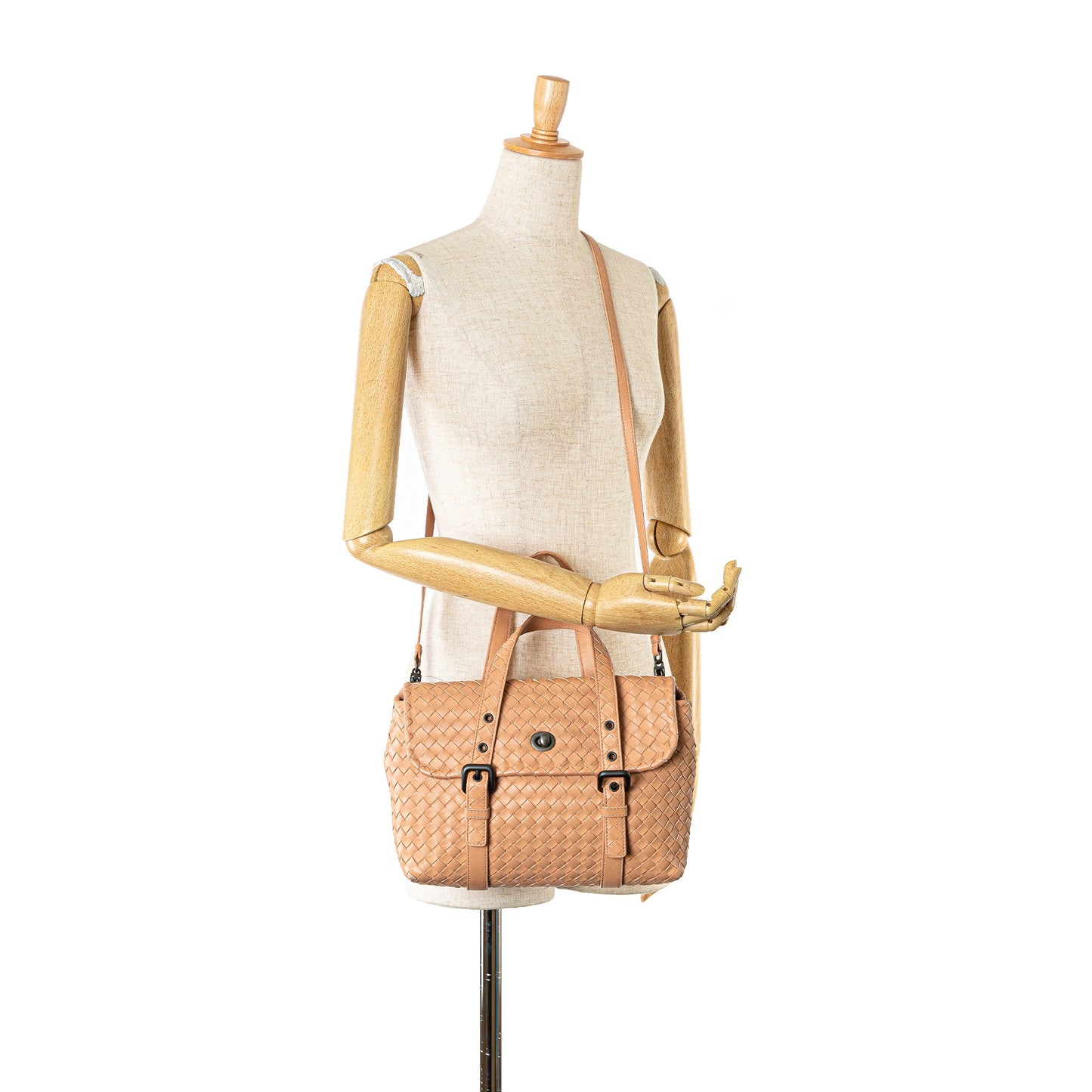 Tan Bottega Veneta Intrecciato Flap Satchel