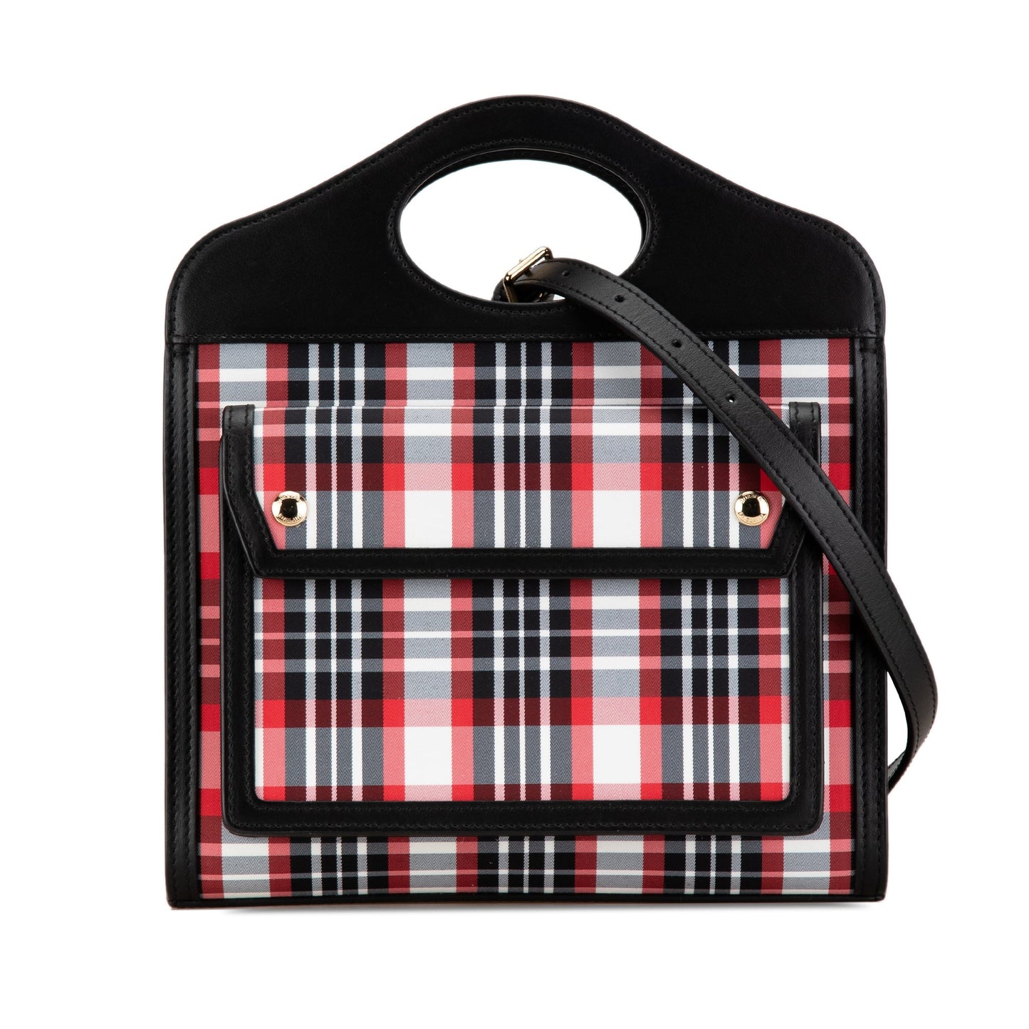Black Burberry Mini Plaid Canvas Pocket Satchel