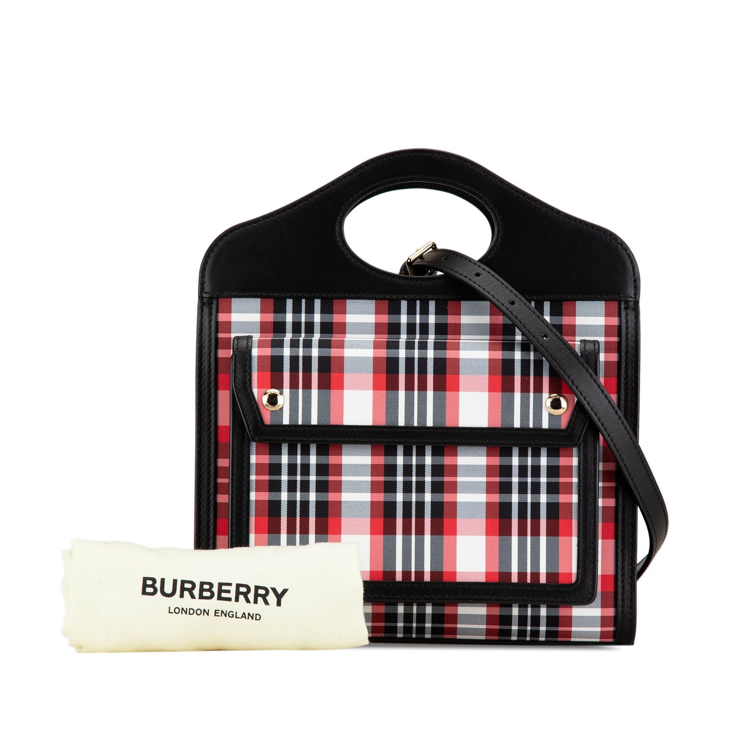 Black Burberry Mini Plaid Canvas Pocket Satchel