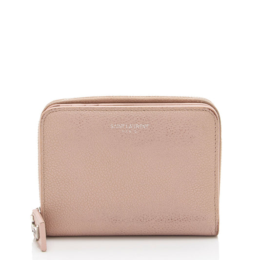 Saint Laurent Calfskin Compact Zip Around Wallet (SHF-wNGyjp)
