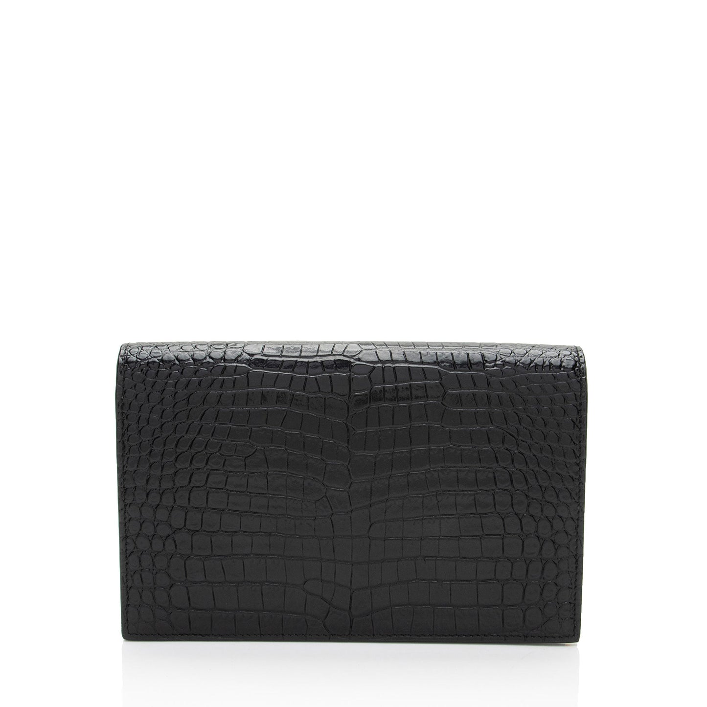 Saint Laurent Croc Embossed Leather Monogram Kate Tassel Chain Wallet (SHF-5rBHmu)