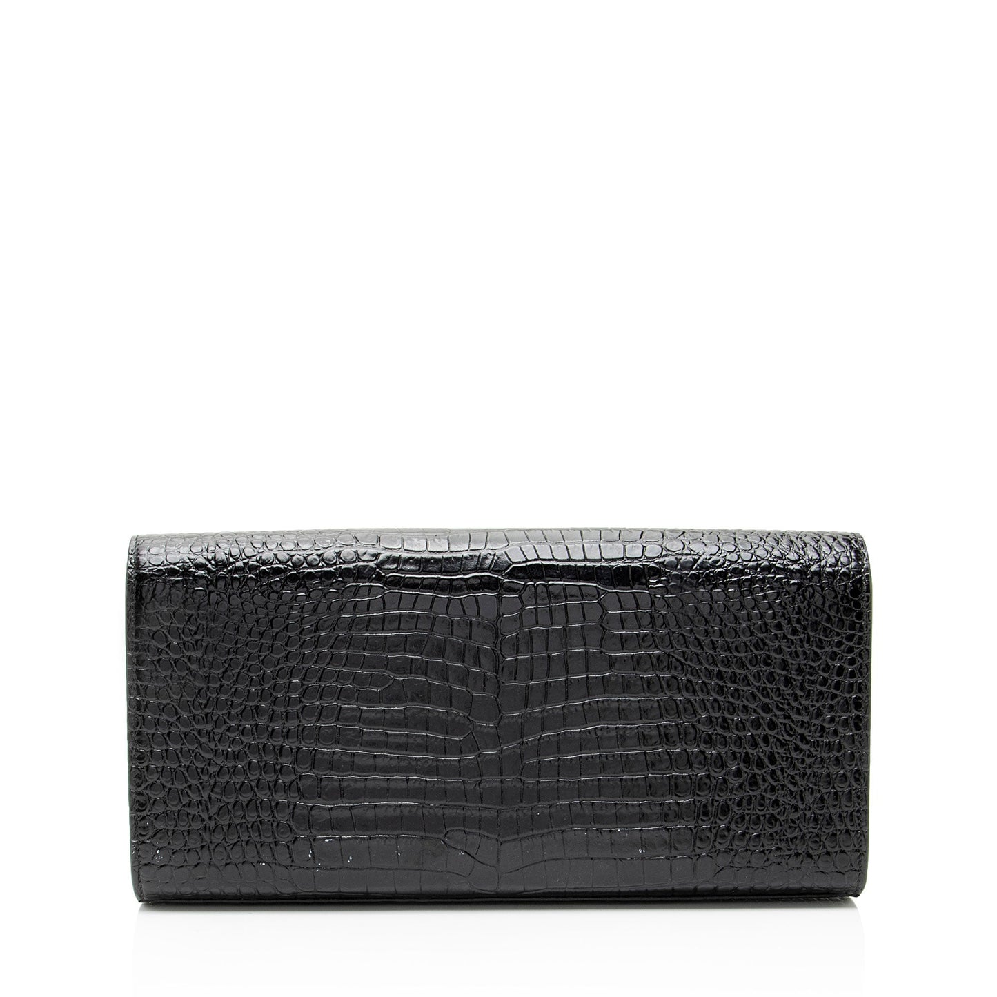 Saint Laurent Croc Embossed Leather Monogram Kate Tassel Clutch