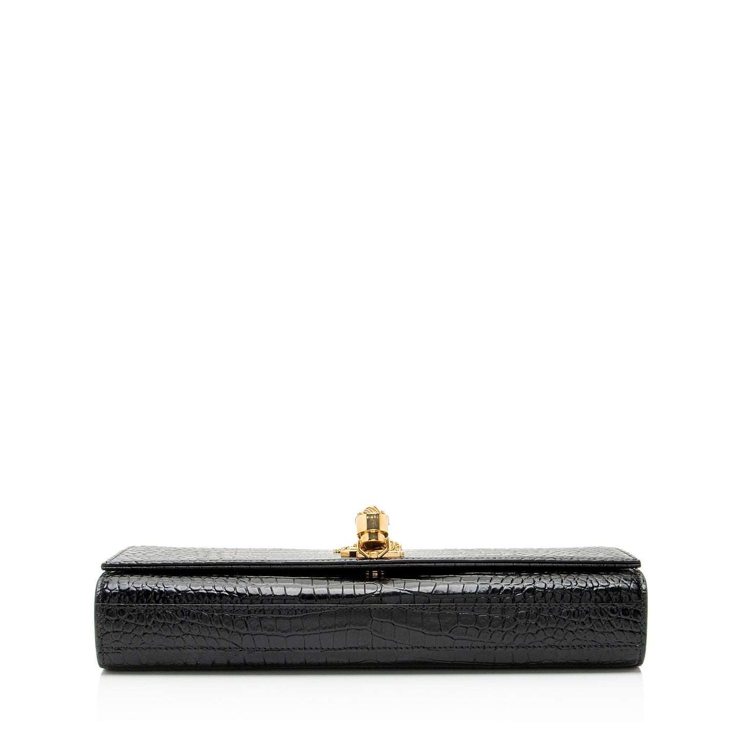 Saint Laurent Croc Embossed Leather Monogram Kate Tassel Clutch