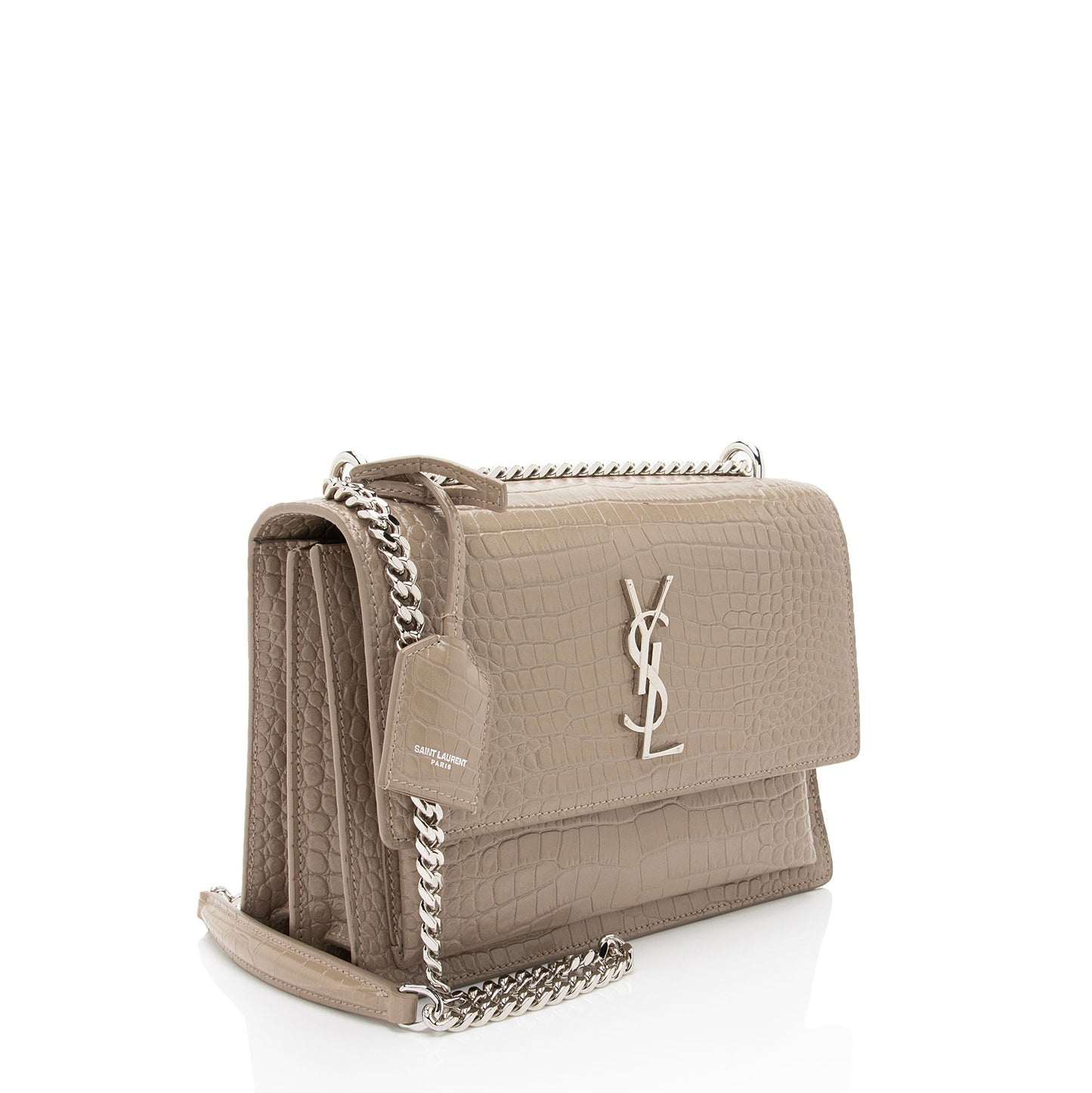 Saint Laurent Croc Embossed Leather Monogram Sunset Medium Shoulder Bag