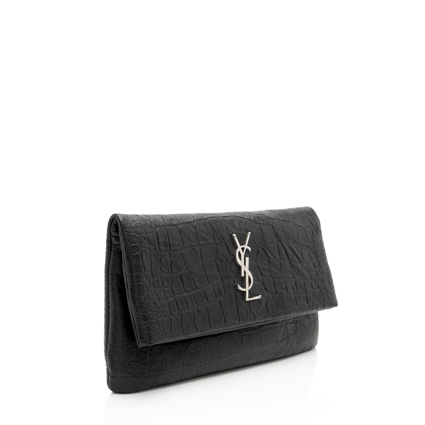 Saint Laurent Croc Embossed Leather West Hollywood Fold Over Clutch (SHF-NOzA7P)