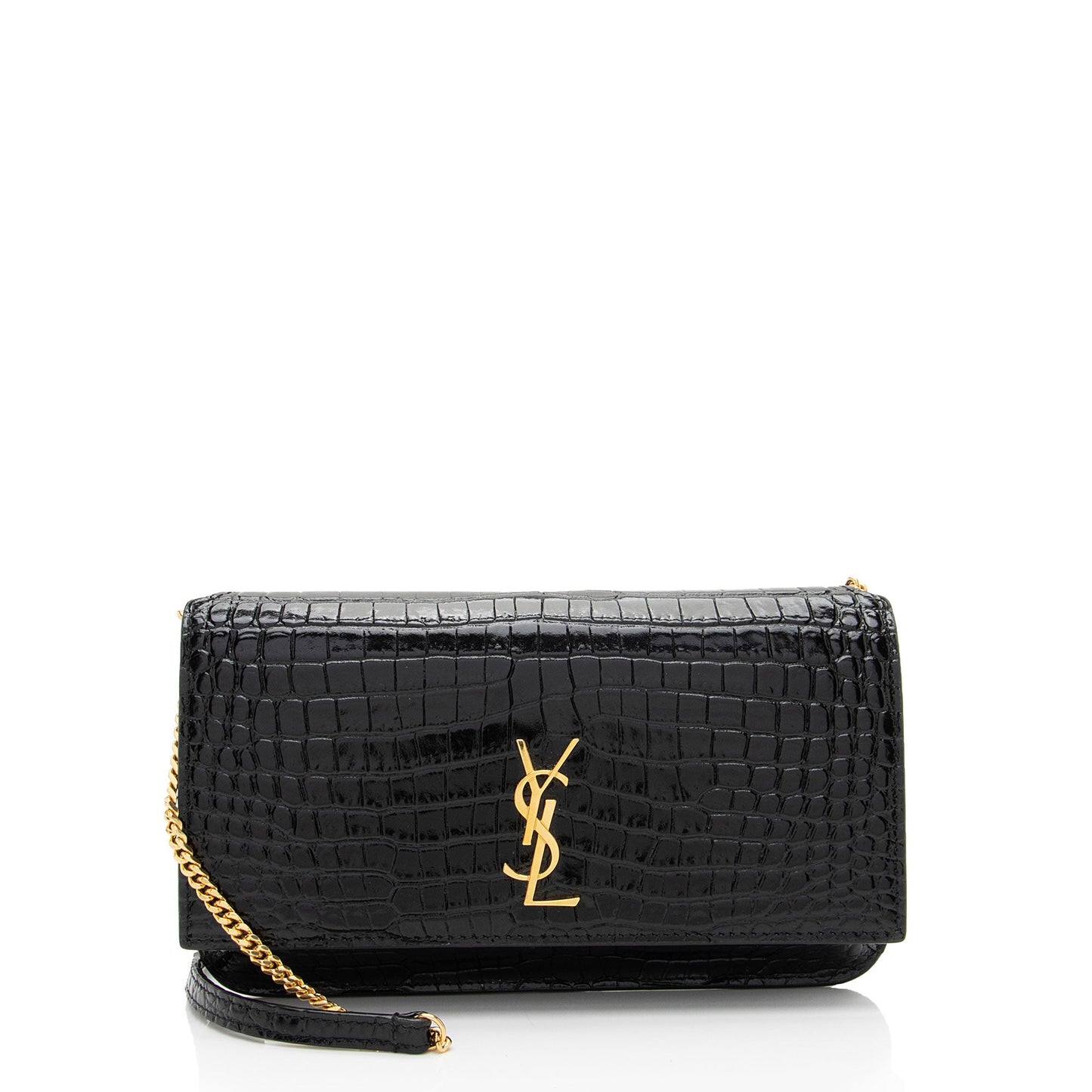 Saint Laurent Croc Embossed Monogram Phone Holder Shoulder Bag (SHF-8nnftx)