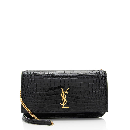 Saint Laurent Croc Embossed Monogram Phone Holder Shoulder Bag (SHF-8nnftx)
