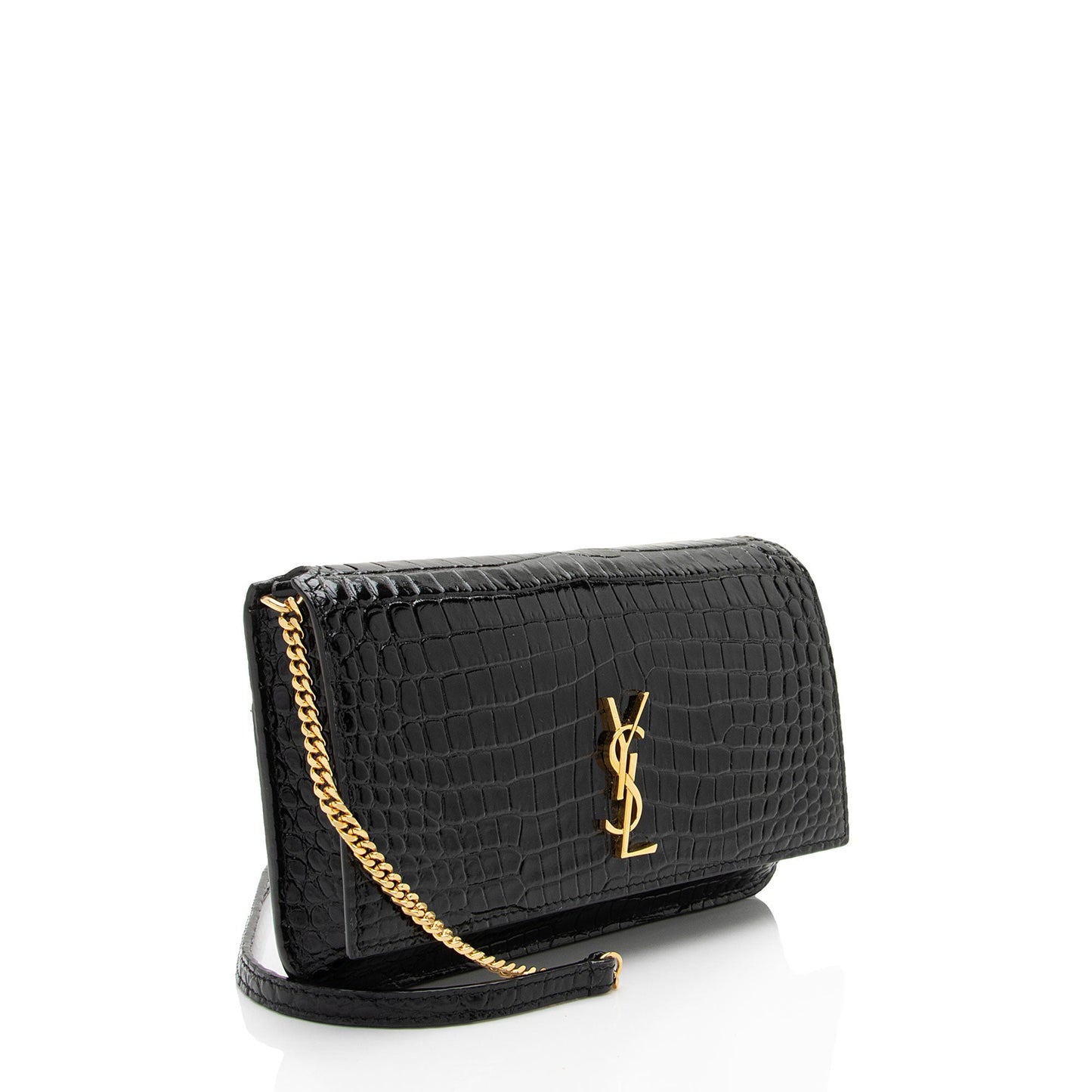 Saint Laurent Croc Embossed Monogram Phone Holder Shoulder Bag (SHF-8nnftx)