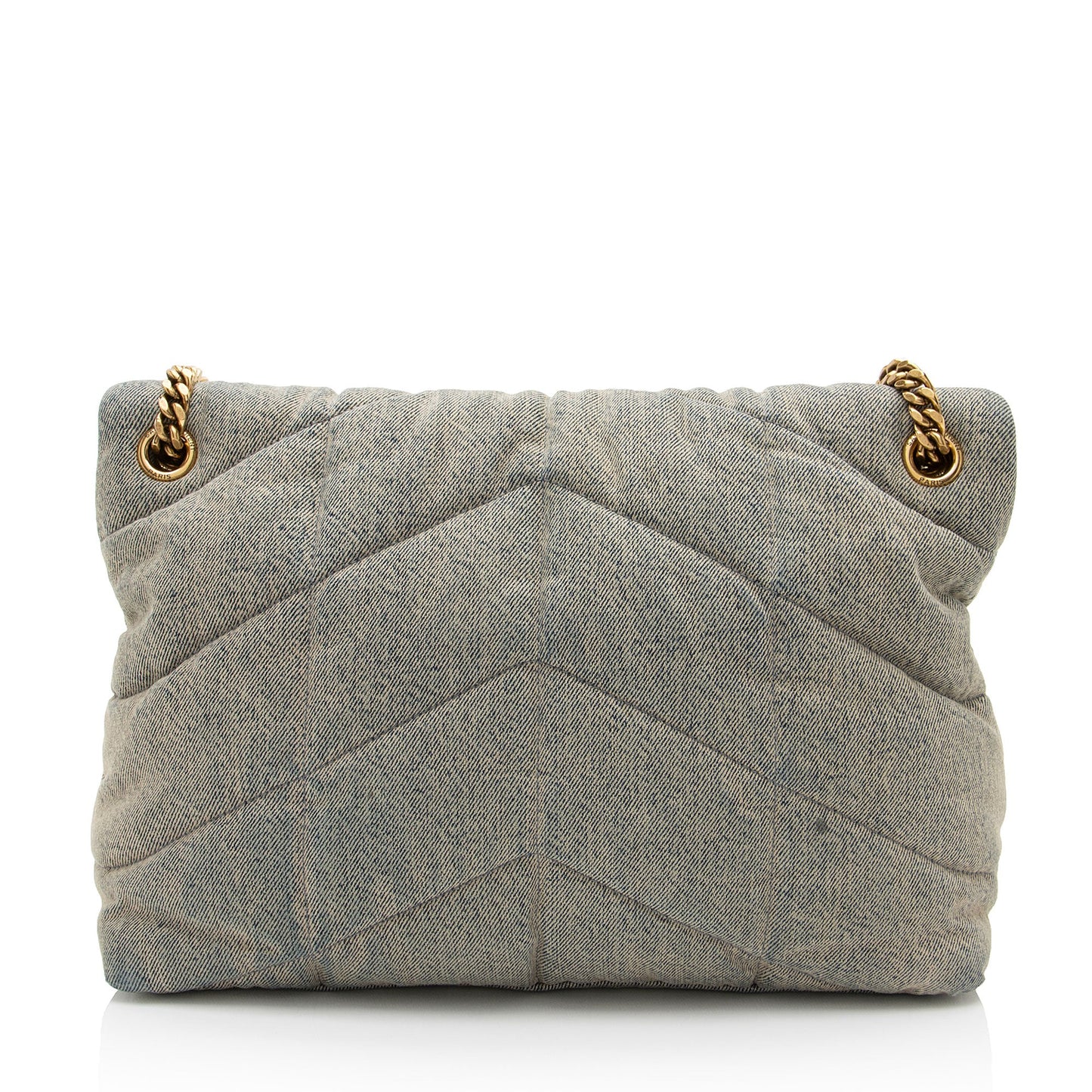 Saint Laurent Denim Monogram Puffer LouLou Chain Medium Shoulder Bag (SHF-QxjrSW)