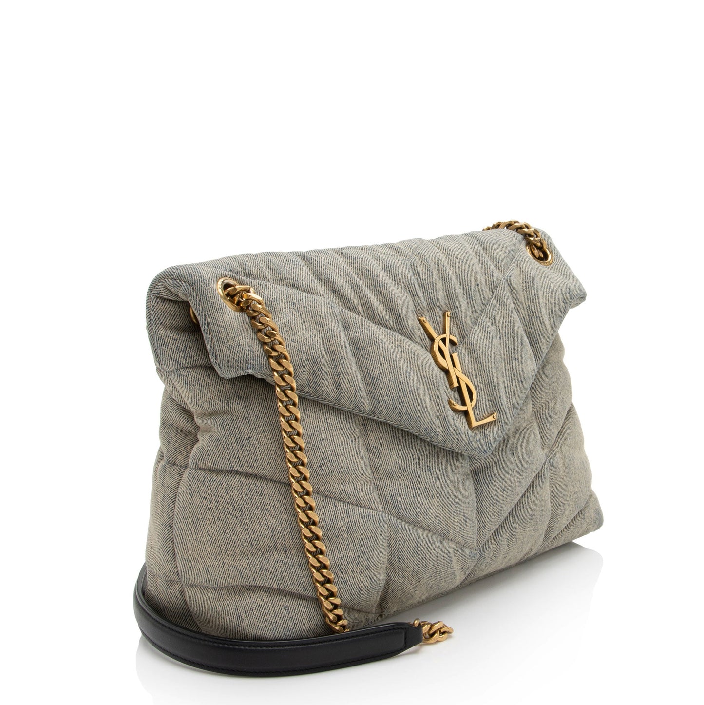 Saint Laurent Denim Monogram Puffer LouLou Chain Medium Shoulder Bag (SHF-QxjrSW)