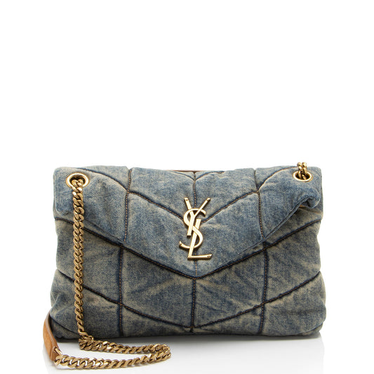 Saint Laurent Denim Monogram Puffer LouLou Shoulder Bag