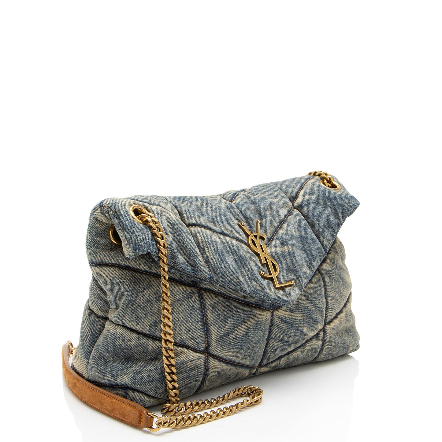 Saint Laurent Denim Monogram Puffer LouLou Shoulder Bag