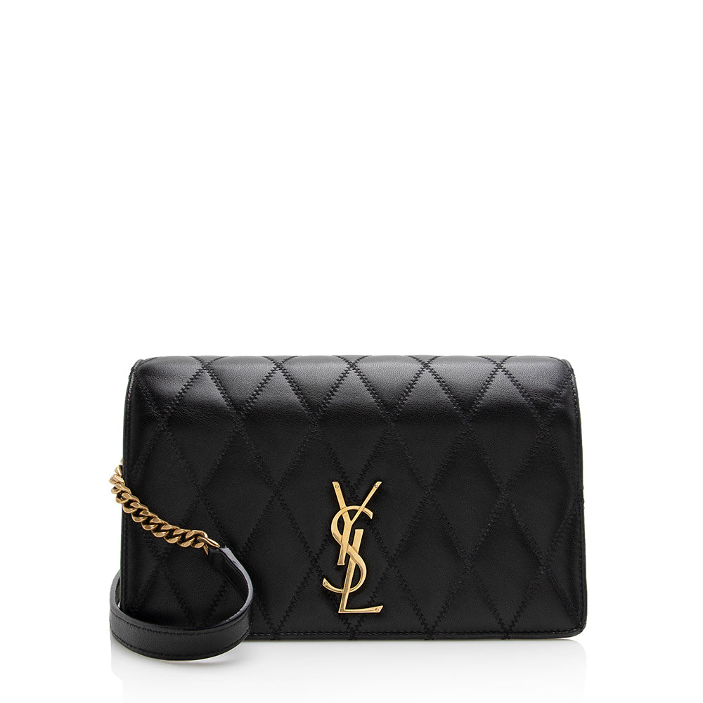 Saint Laurent Diamond Quilted Leather Monogram Angie Small Shoulder Bag (SHF-22533)