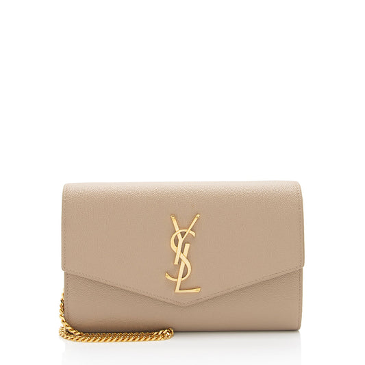 Saint Laurent Grain De Poudre Monogram Uptown Chain Wallet (SHF-wooMCi)