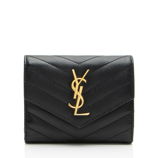 Saint Laurent Grain de Poudre Monogram Compact Tri-Fold Wallet (SHF-j0cHxO)
