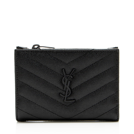 Saint Laurent Grain de Poudre Monogram Cassandre Fragments Bifold Wallet (SHF-hsZlQk)