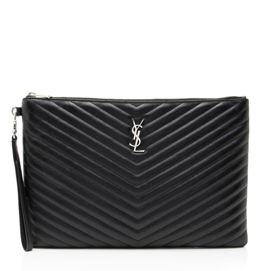 Saint Laurent Matelasse Calfskin Monogram Large Wristlet