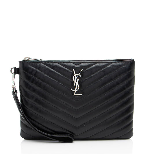 Saint Laurent Matelasse Calfskin Monogram Small Wristlet (SHF-6zoV5w)