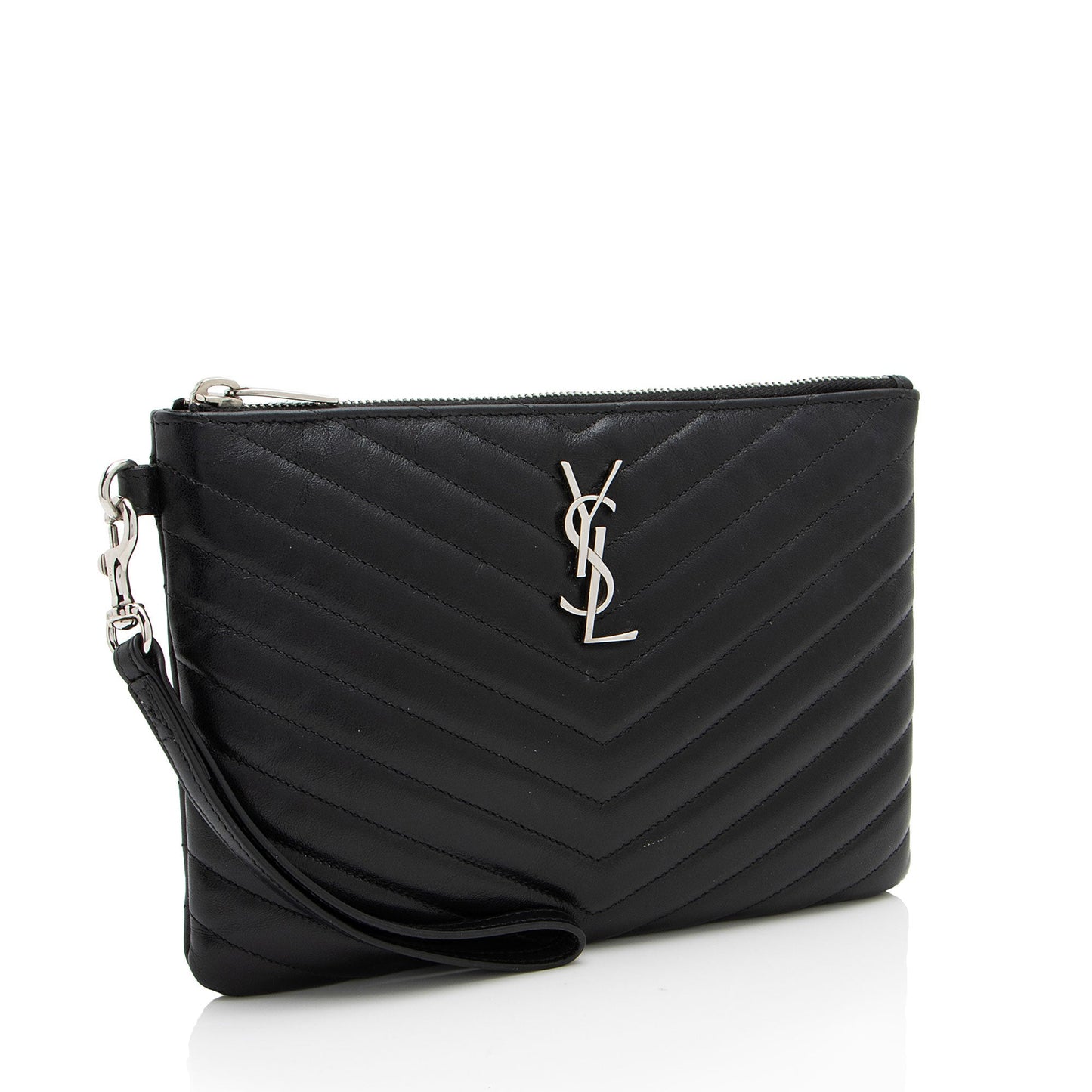 Saint Laurent Matelasse Calfskin Monogram Small Wristlet (SHF-6zoV5w)