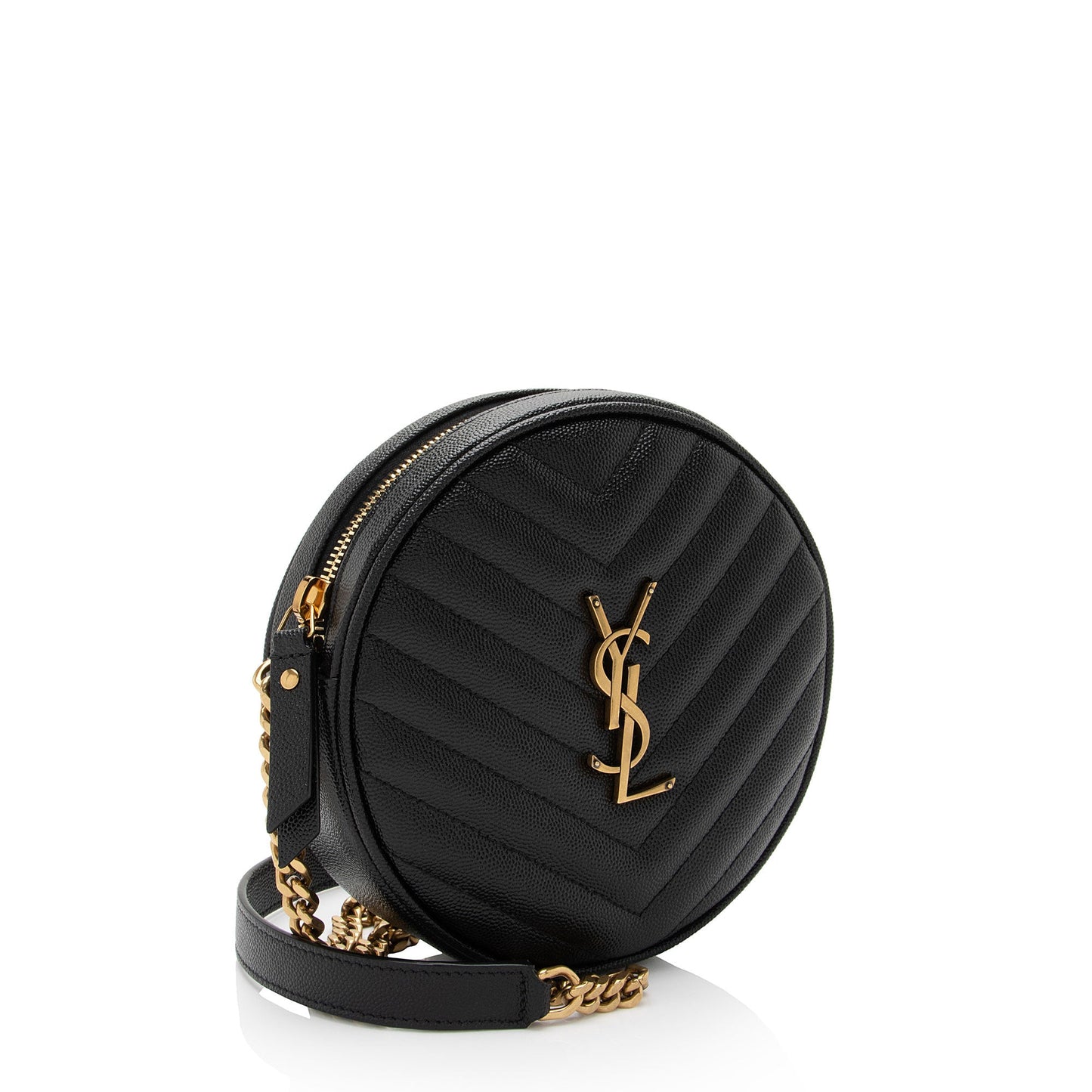 Saint Laurent Matelasse Calfskin Monogram Vinyle Round Camera Bag (SHF-uS4MX2)