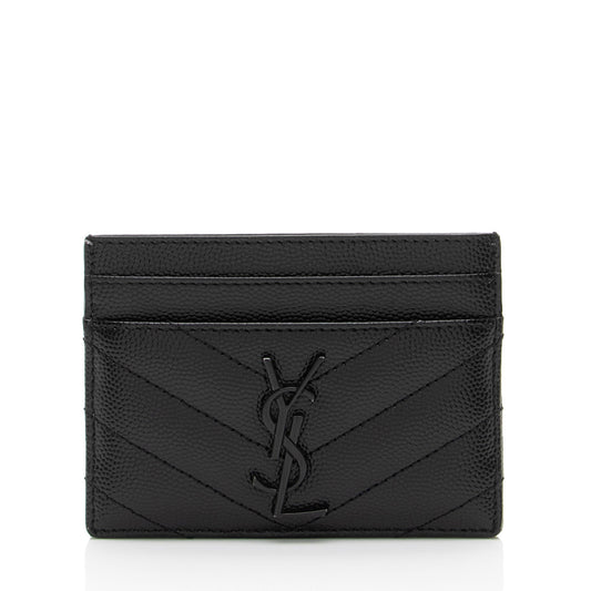 Saint Laurent Matelasse Grain de Poudre Monogram Card Case (SHF-eFddlG)