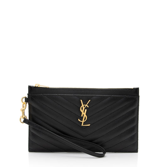Saint Laurent Matelasse Grain de Poudre Monogram Cassandra Large Pouch (SHF-O12zWn)