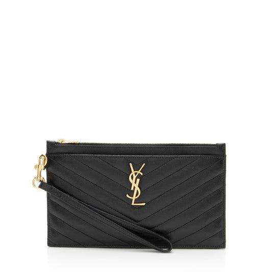 Saint Laurent Matelasse Grain de Poudre Monogram Cassandra Large Pouch (SHF-cEDDZ3)