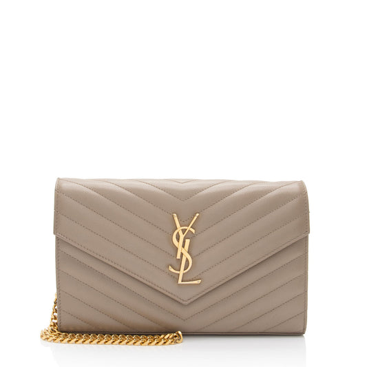 Saint Laurent Matelasse Grain de Poudre Monogram Chain Wallet - FINAL SALE (SHF-Veay8o)