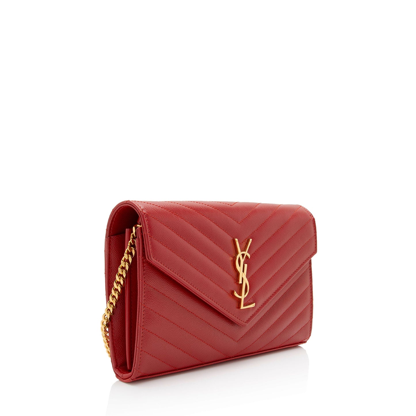 Saint Laurent Matelasse Grain de Poudre Monogram Chain Wallet (SHF-HJdOSr)