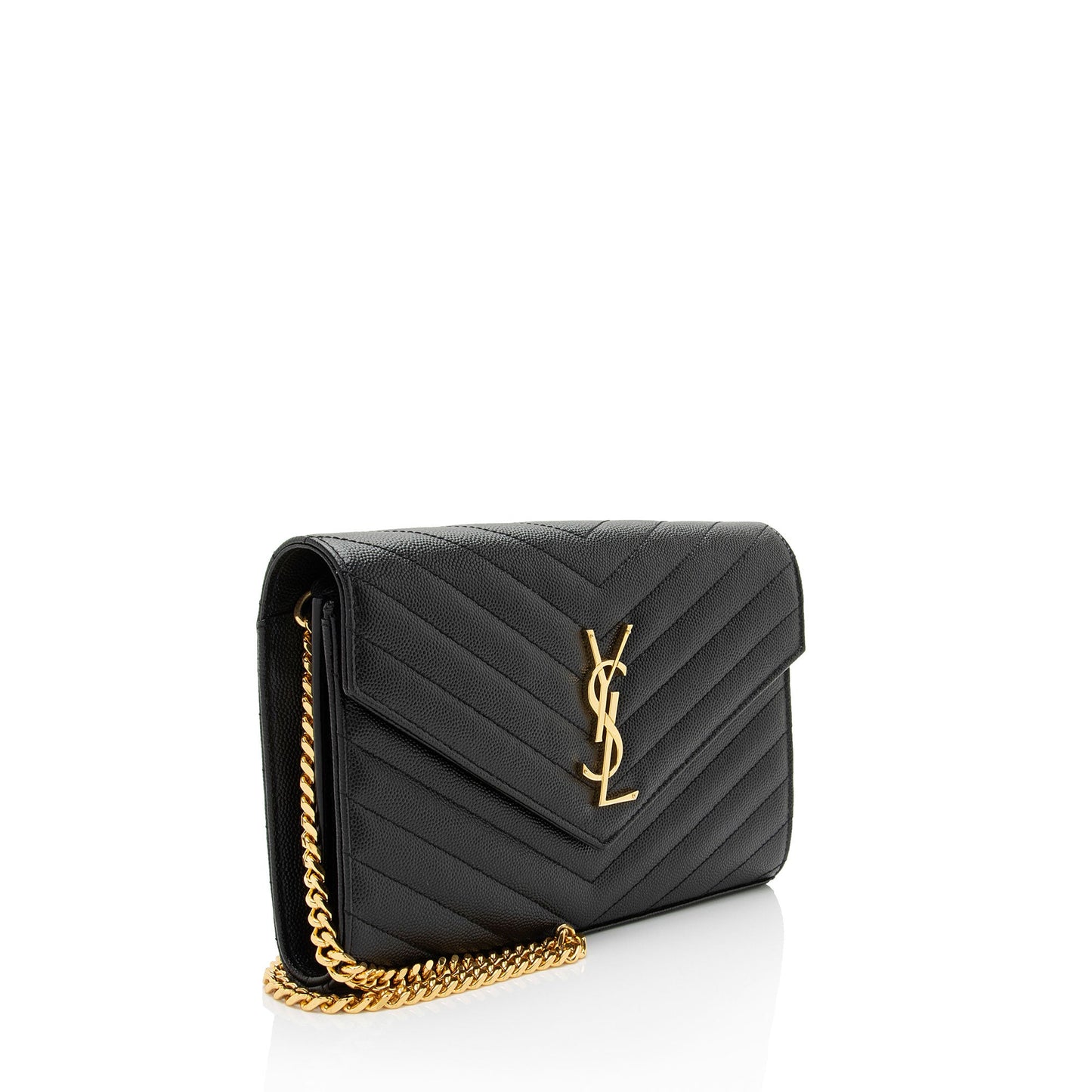 Saint Laurent Matelasse Grain de Poudre Monogram Chain Wallet (SHF-AaSbvm)