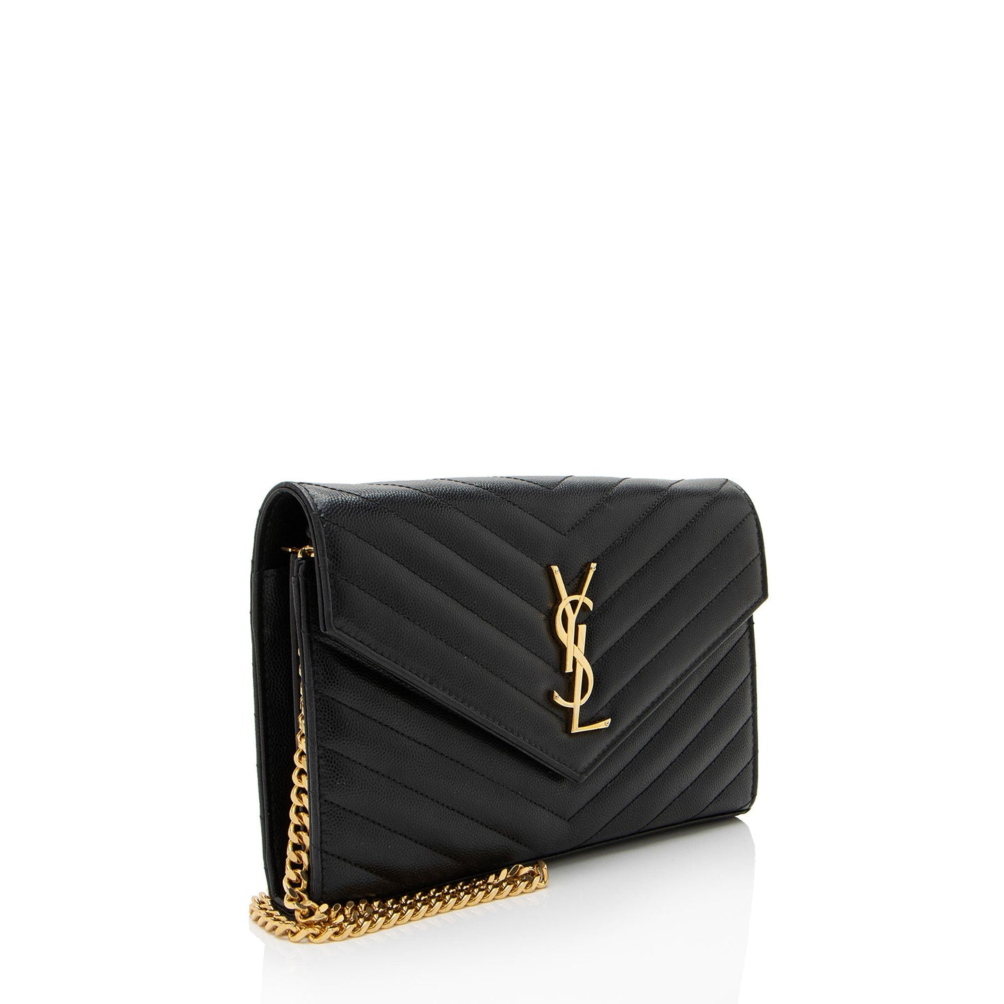 Saint Laurent Matelasse Grain de Poudre Monogram Chain Wallet (SHF-CtcP6l)