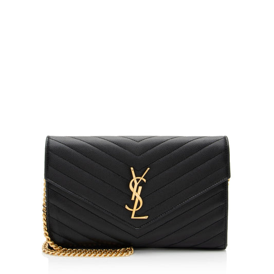 Saint Laurent Matelasse Grain de Poudre Monogram Chain Wallet (SHF-fpbhkV)