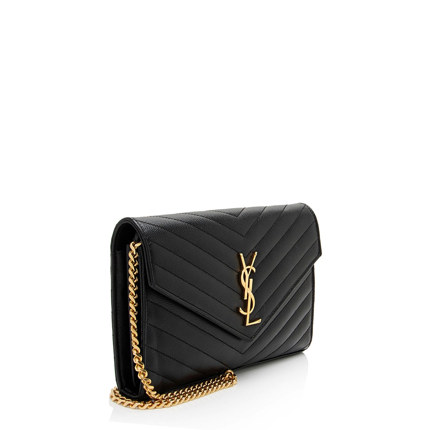 Saint Laurent Matelasse Grain de Poudre Monogram Chain Wallet (SHF-fpbhkV)