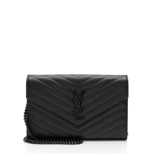 Saint Laurent Matelasse Grain de Poudre Monogram Chain Wallet