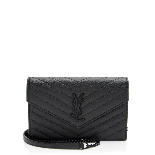 Saint Laurent Matelasse Grain de Poudre Monogram Envelope Chain Wallet (SHF-xHzUT8)