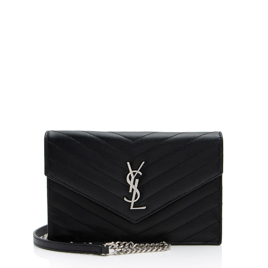 Saint Laurent Matelasse Grain de Poudre Monogram Envelope Chain Wallet (SHF-T51eMP)