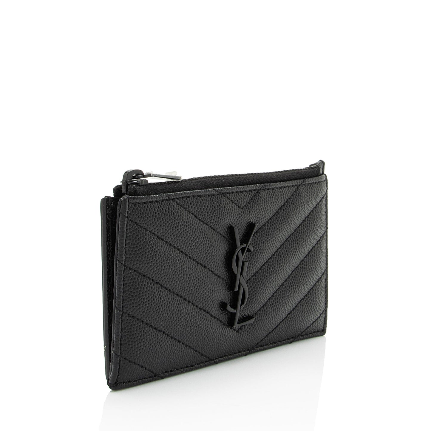 Saint Laurent Matelasse Grain de Poudre Monogram Fragments Zipper Card Case (SHF-sDlJPU)