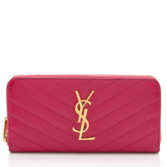 Saint Laurent Matelasse Grain de Poudre Monogram Zip Around Wallet (SHF-ITLdc5)