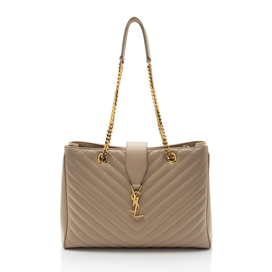 Saint Laurent Matelasse Grain de Poudre Monogram Chain Shopper Tote (SHF-bgDHik)