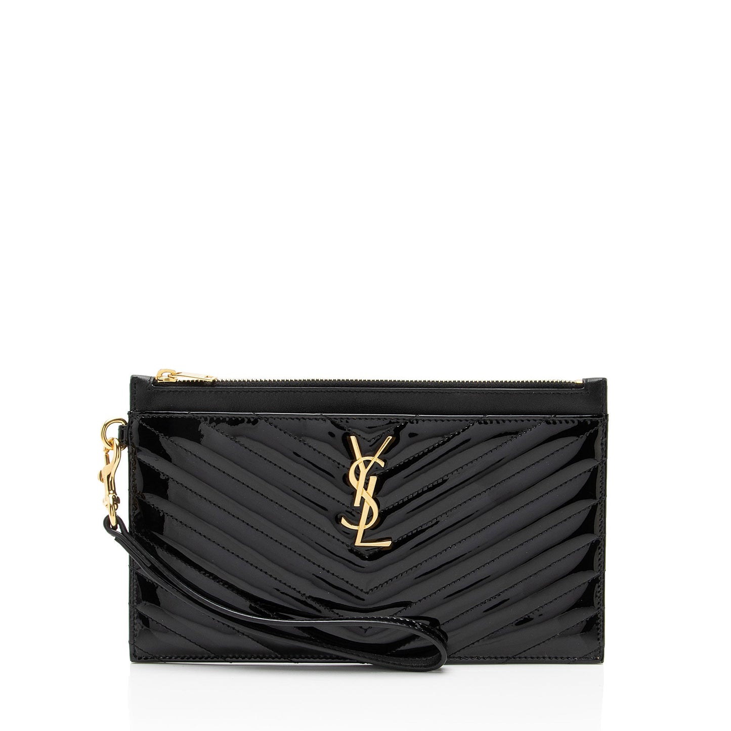 Saint Laurent Matelasse Patent Leather Monogram Bill Pouch