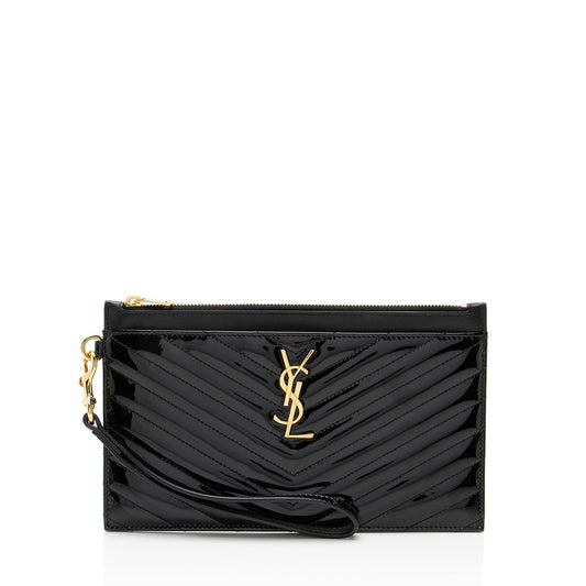 Saint Laurent Matelasse Patent Leather Monogram Bill Pouch